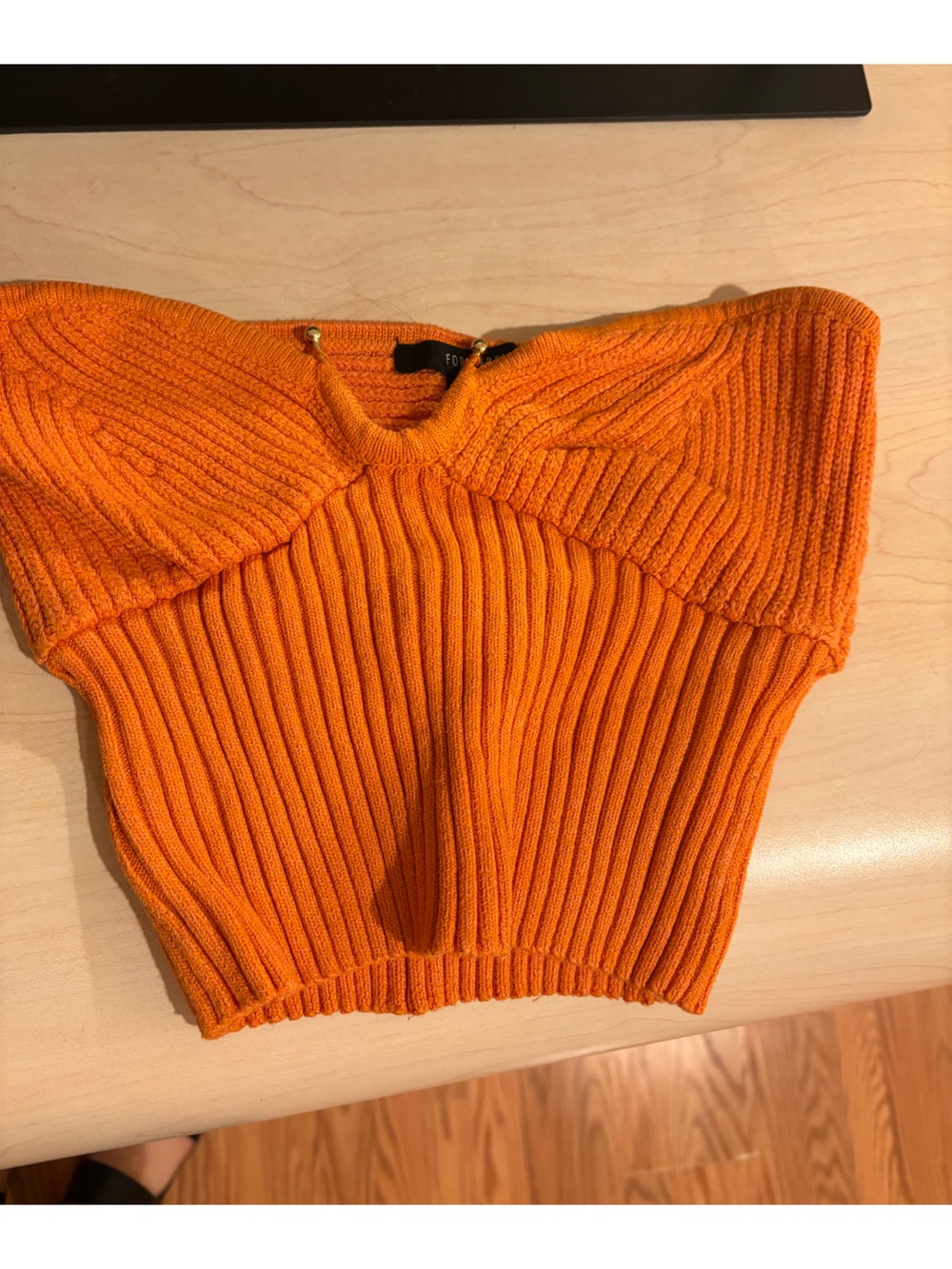 Forever 21 Off-Shoulder Ribbed Sweater in Bright Orange